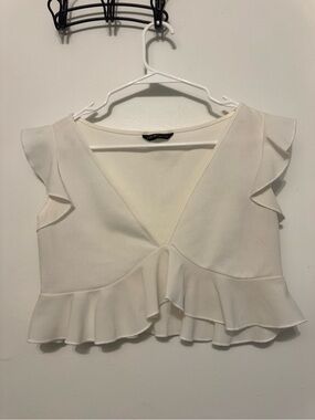 SHEIN White Ruffle V-Neck Crop Top
